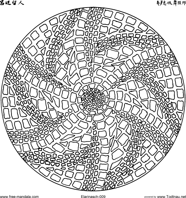 Très joli mandala avec une succession de carrés constituant, en vue d'ensemble une très jolie fleur répartie dans tout le dessin.